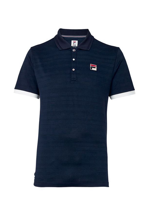 Fila Polokošeľa Panske Námornícka Modrá / Červené / Biele - Heritage Tenis Striped Vypredaj - Slovak